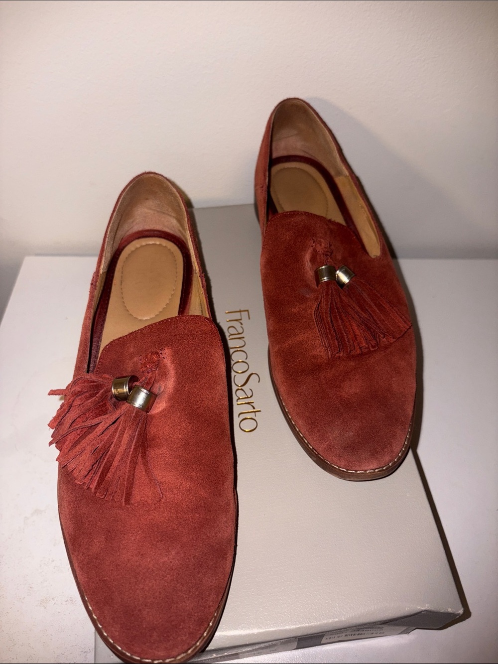Franco Sarto Rust Suede Tassel Loafers